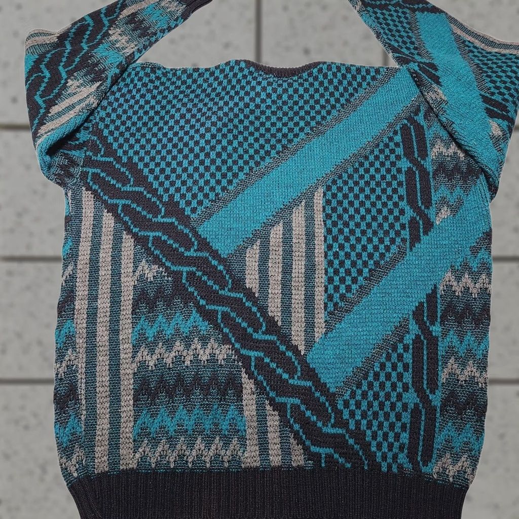 Vintage VINTAGE Ashley Knit Sweater Mens Large Leather Trim Geometric Made USA 90's Size US L / EU 52-54 / 3 - 1 Thumbnail