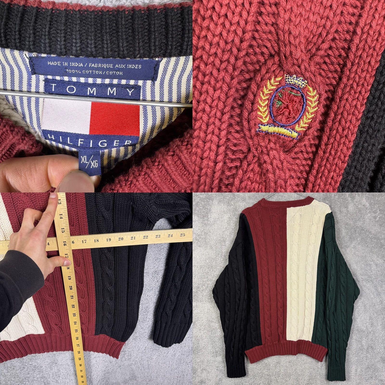 Tommy Hilfiger Vtg Tommy Hilfiger Cable Knit Sweater Mens XL Crest Rugby Stripe Pullover Knit Size US XL / EU 56 / 4 - 8 Thumbnail