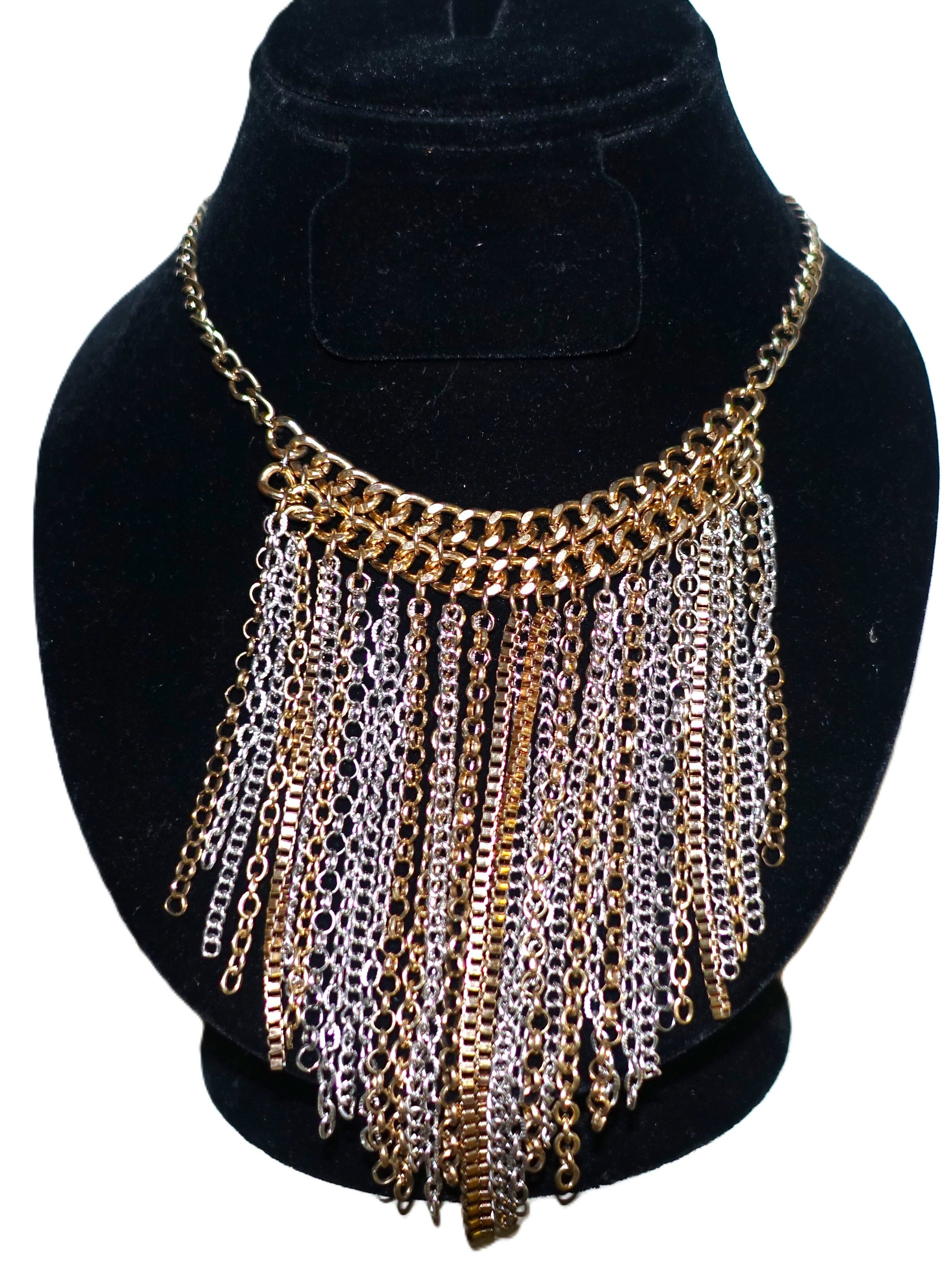 Vintage Gold Silver tone Boho Tassel Chain Link Necklace Size ONE SIZE - 5 Thumbnail