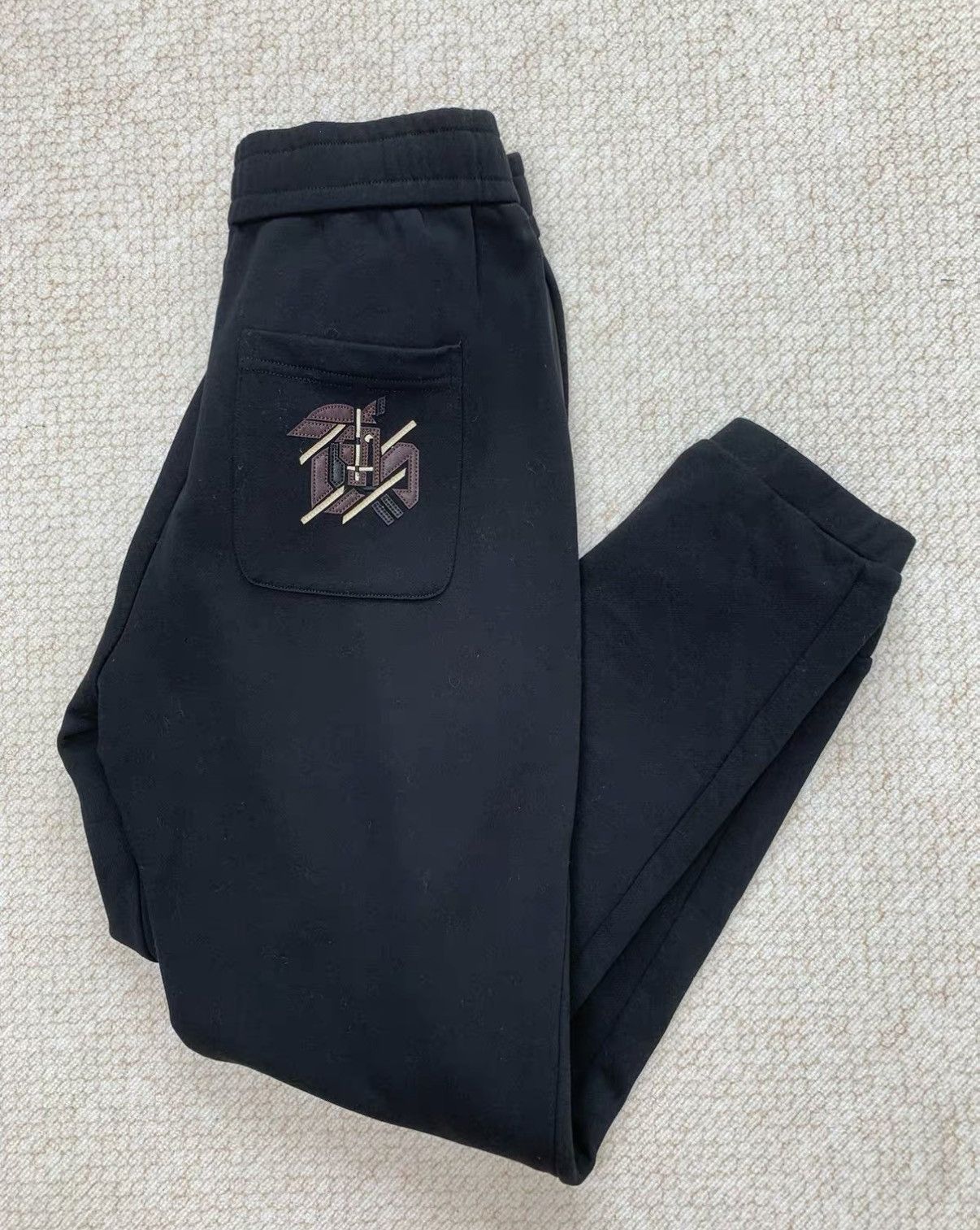 Hermes HERMÈS Black Jogger Pants with Horse Leather Embroidery Size US 36 / EU 52 - 1 Thumbnail