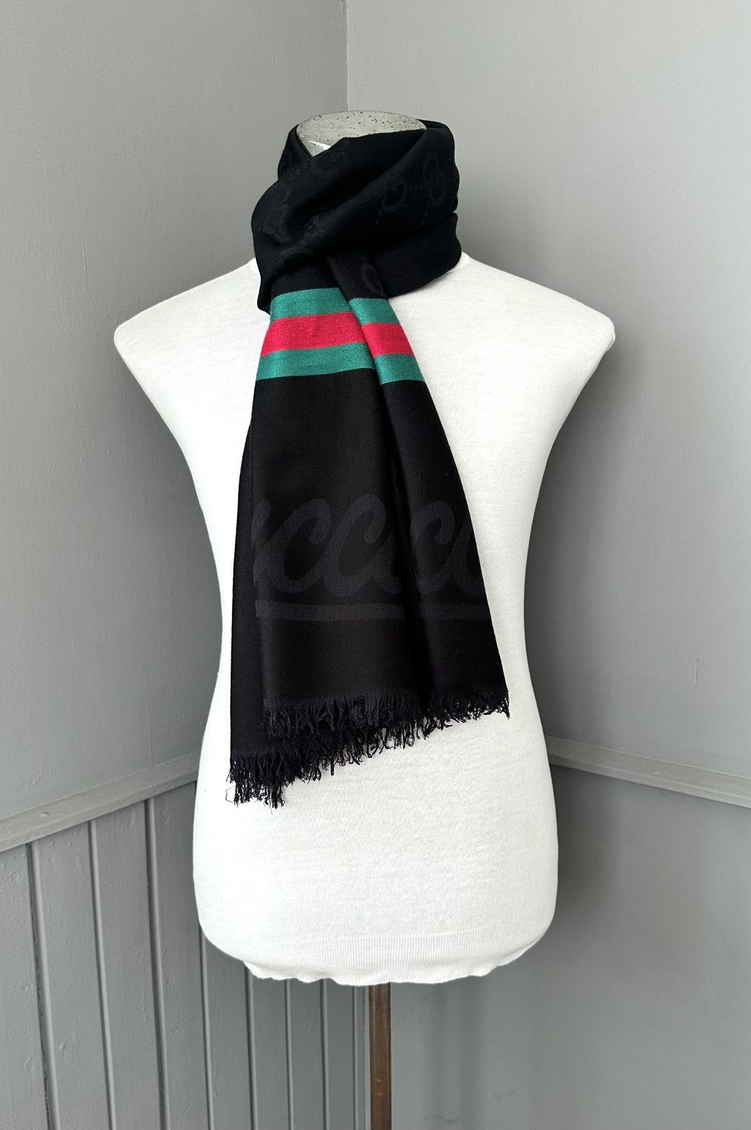 Gucci Gucci Cashmere Silk GG Jacquard Monogram Fringed Scarf Size ONE SIZE - 5 Thumbnail
