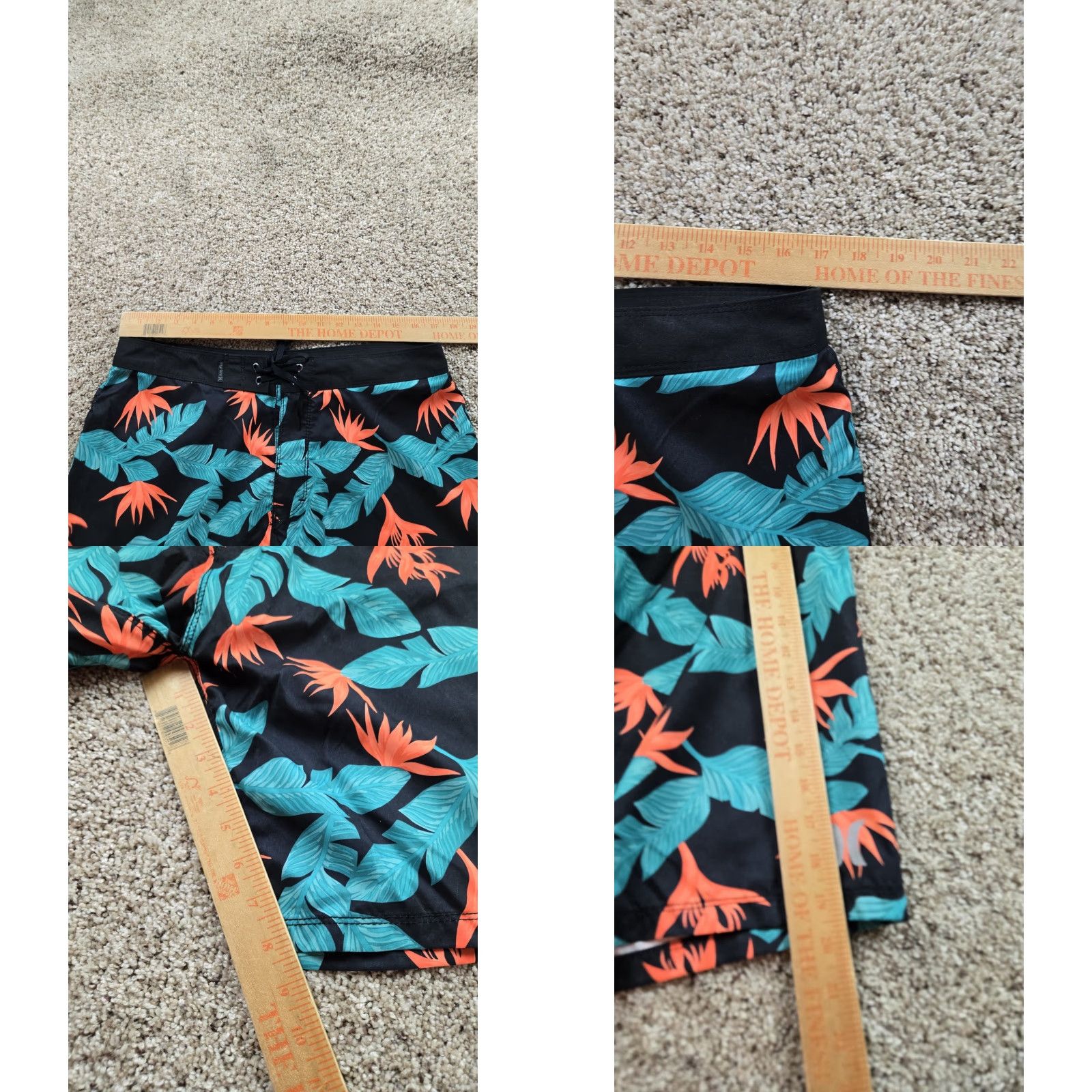 Hurley Hurley Board Shorts Mens 32 Black Floral Print Drawstring 8" Inseam Size US 32 / EU 48 - 8 Thumbnail