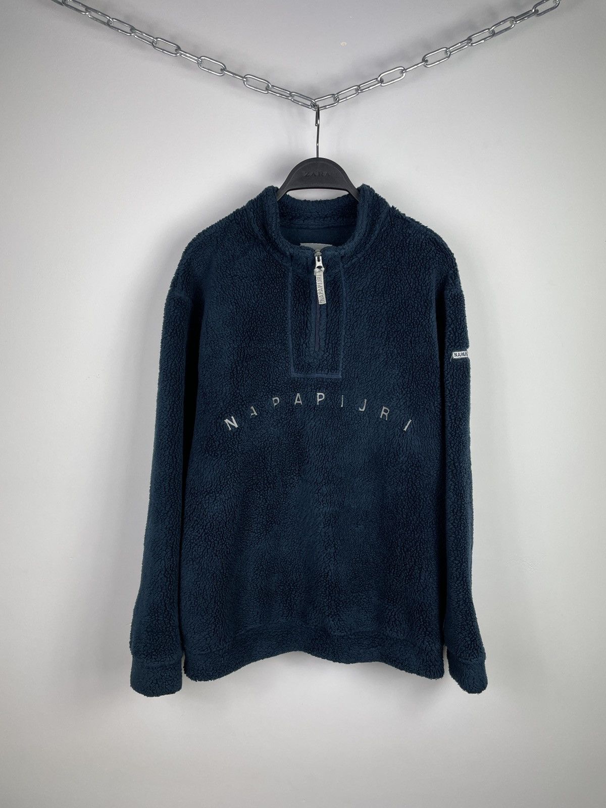 Napapijri Fleece Sherpa Jacket 1/4 Zip Pullover Big Logo