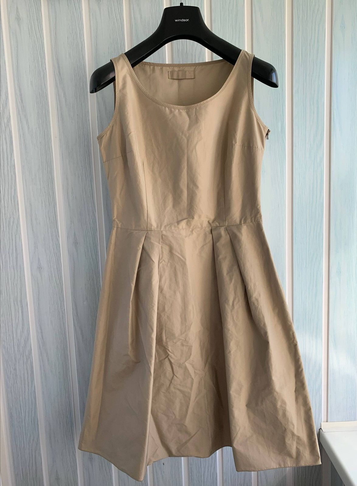 Prada Prada Beige Polyester Zip Pleated Sleeveless Fit Flare Dress Size S / US 4 / IT 40 - 2 Thumbnail