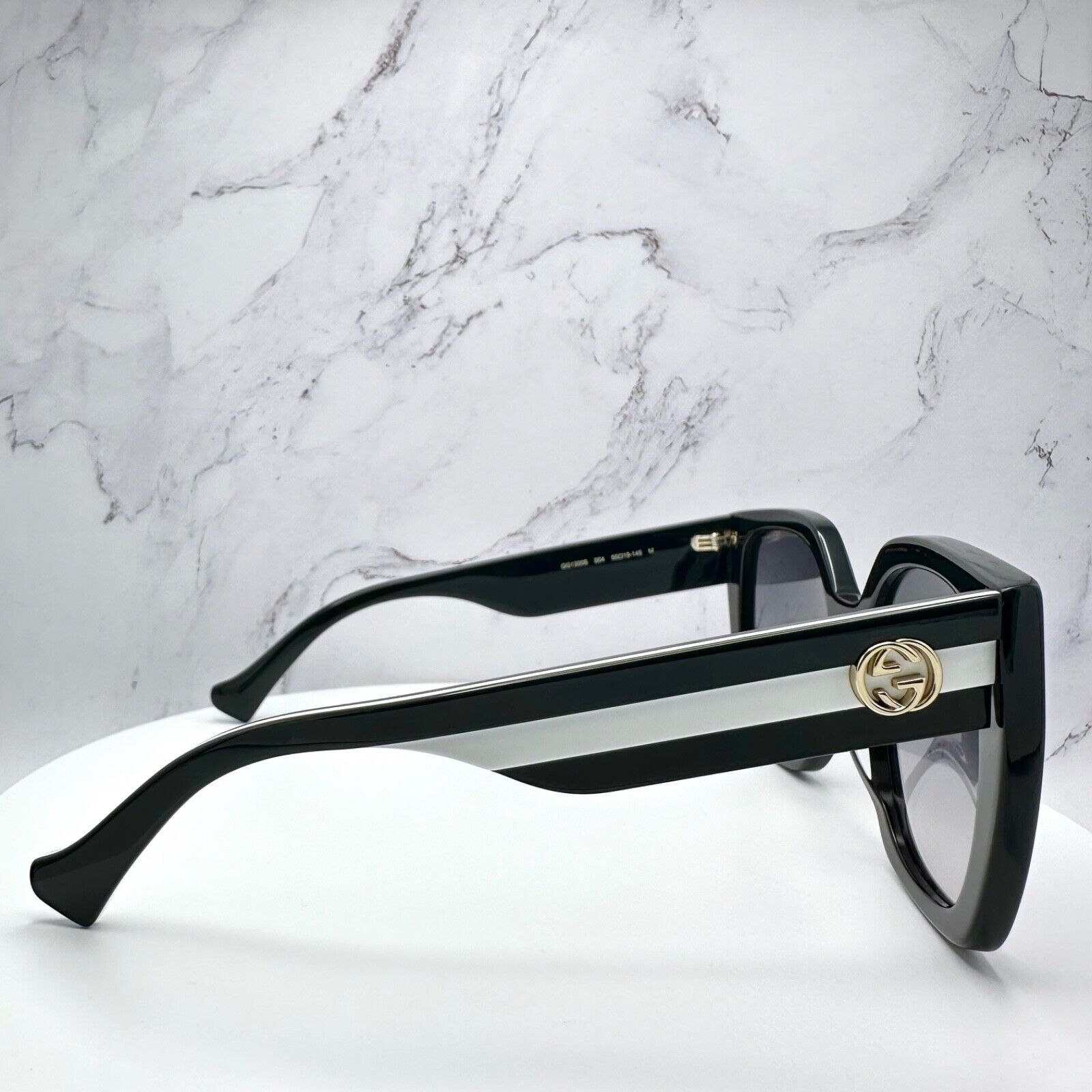 Gucci New Gucci Sunglasses Black White Gold Interlocking GG Size ONE SIZE - 13 Thumbnail