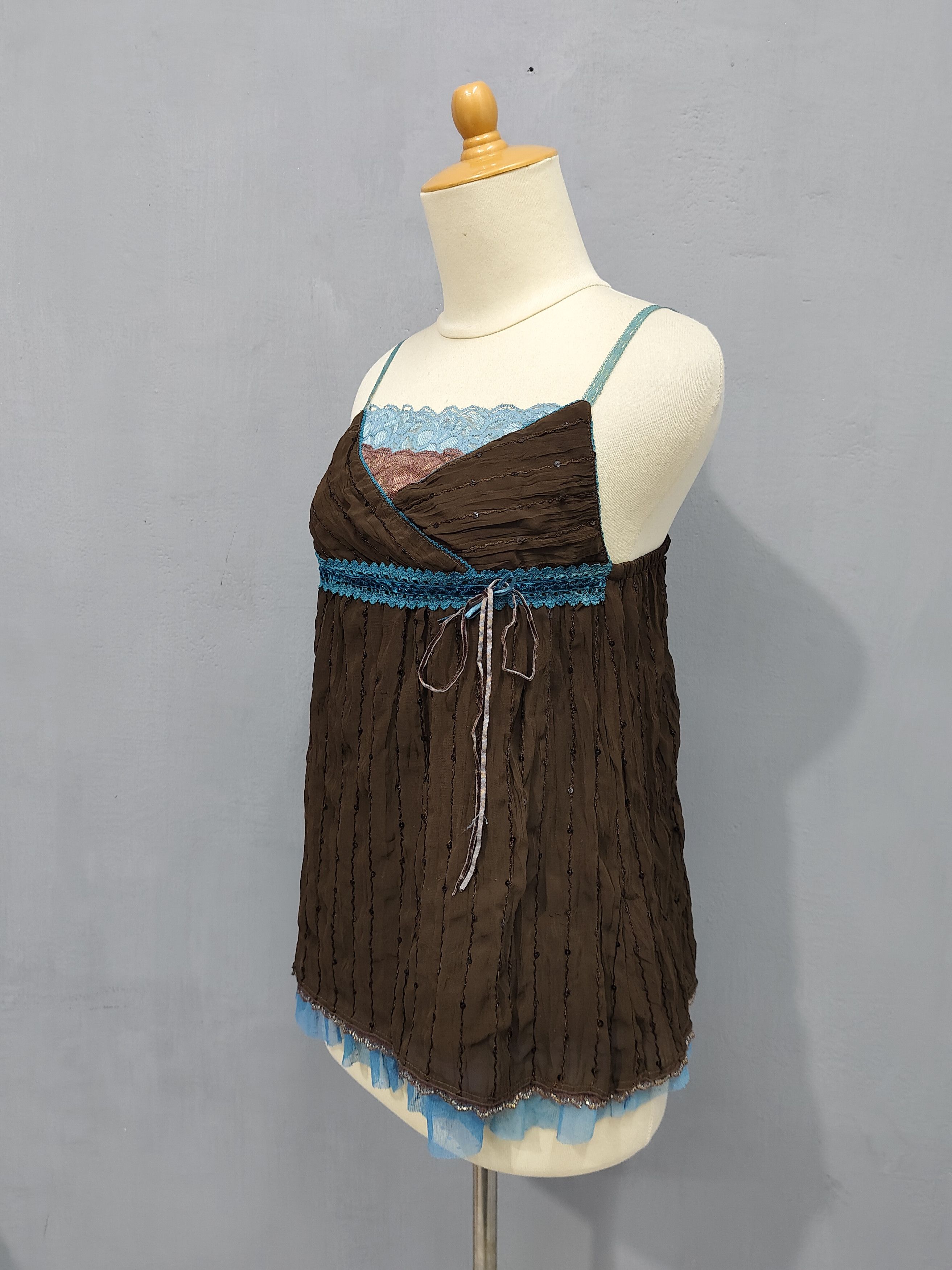 Japanese Brand 2000s Gleeful🇯🇵 Sheer Chiffon Sequin Lace Layered Babydoll Size M / US 6-8 / IT 42-44 - 3 Thumbnail