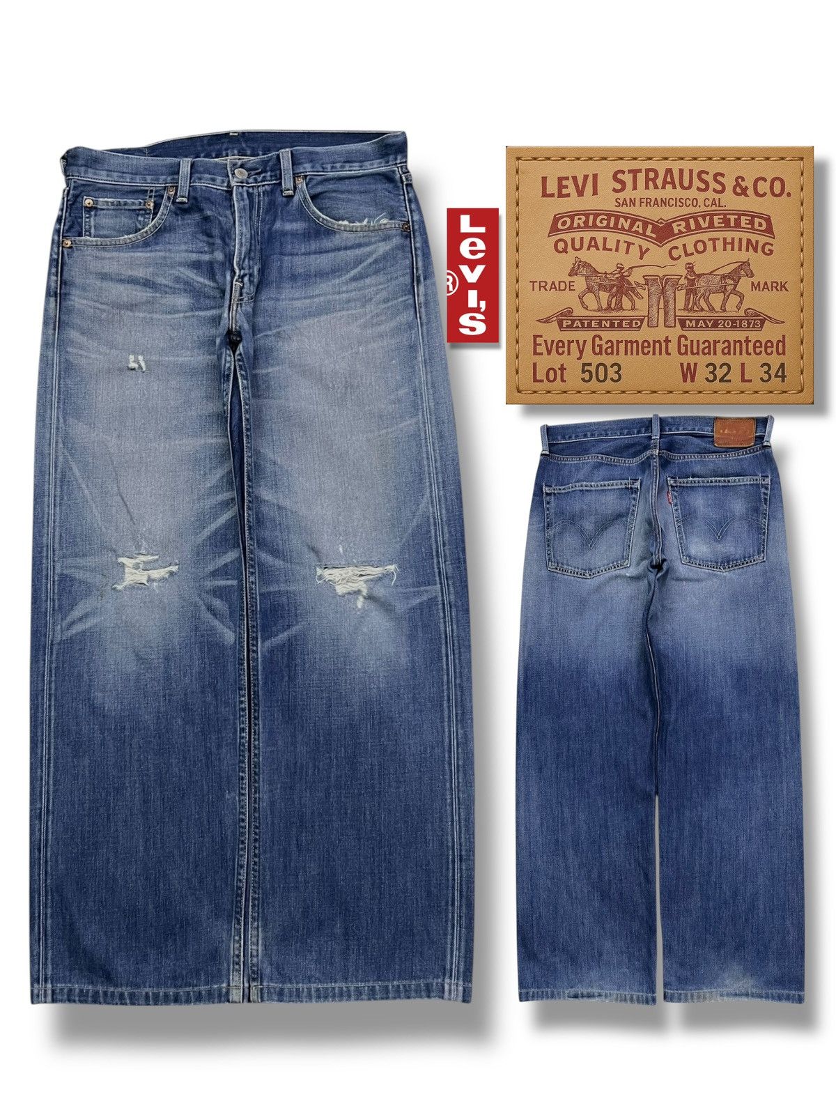 Levi's Baggy Vintage 06s Levi’s 503- Faded Wash, Distressed Denim Size US 33 - 1 Thumbnail