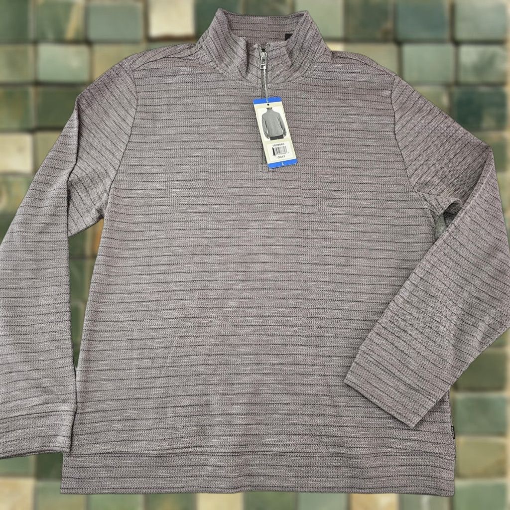 Dockers DOCKERS Pullover Mens Large Gray Half Zip Sweater Textured Stripe Knit New Size US L / EU 52-54 / 3 - 1 Thumbnail