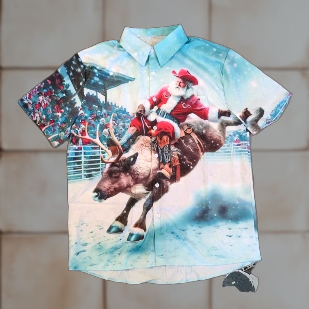 Gloverall VINTAGE Santa Claus Buckin' Reindeer Christmas Hawaiian Shirt Large All Over Print L Size US L / EU 52-54 / 3 - 1 Thumbnail