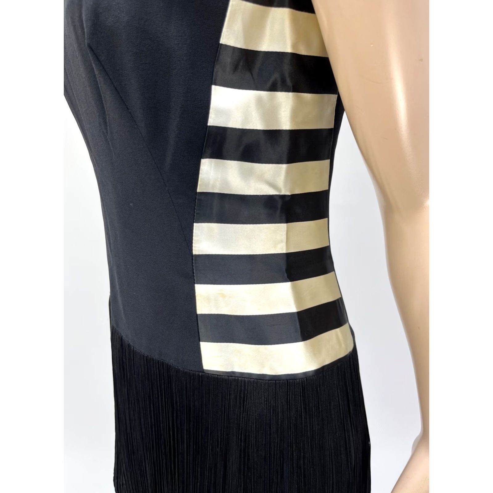 Vintage VINTAGE Unbranded Dress Fringe Black Stripe Eveningwear Ball Gown 1980s XS Womens Party Size 4XL / US 24-26 - 4 Thumbnail