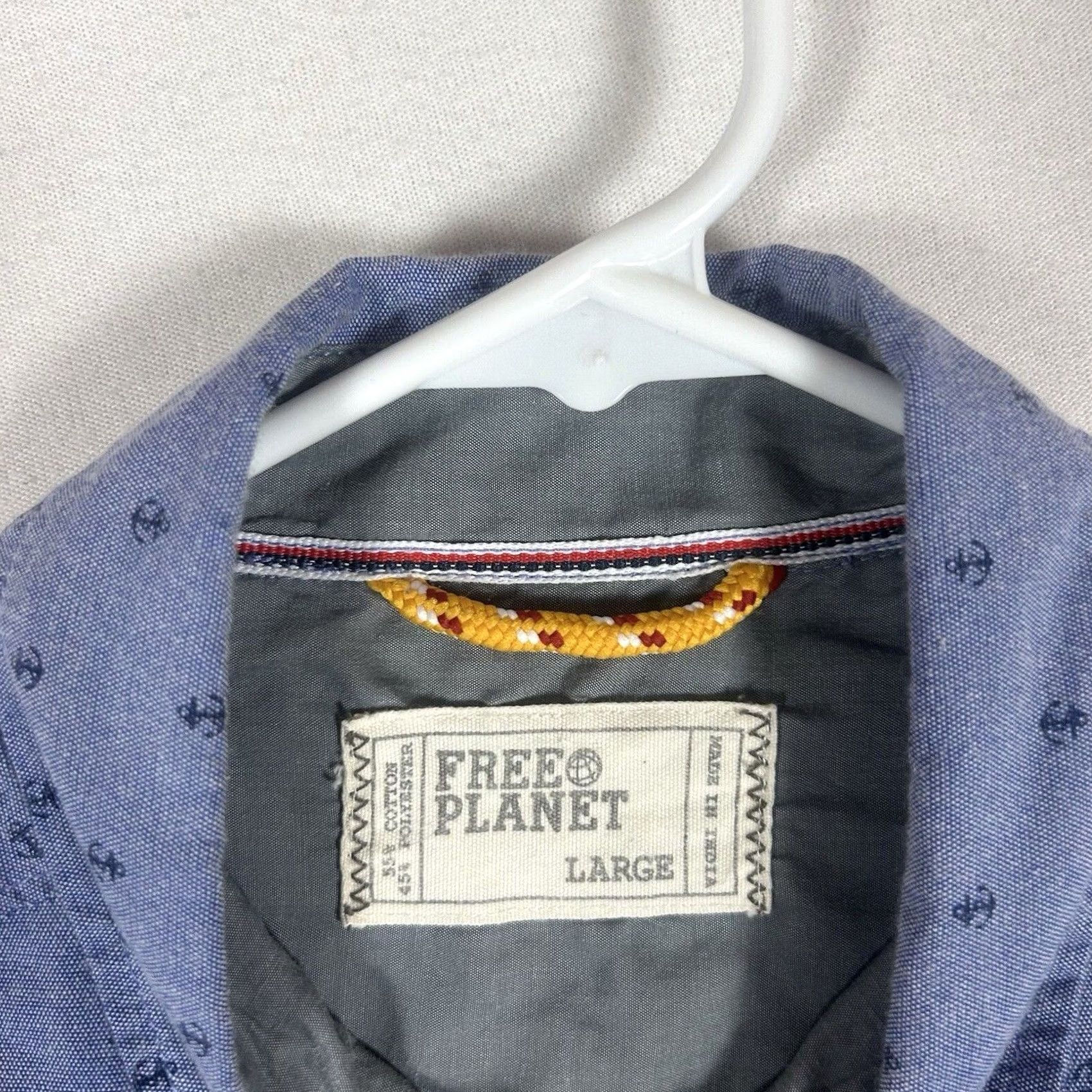 Vintage Free Planet Button-Up Shirt Mens L Blue Casual Boat Anchor All Over Print Size US L / EU 52-54 / 3 - 3 Thumbnail