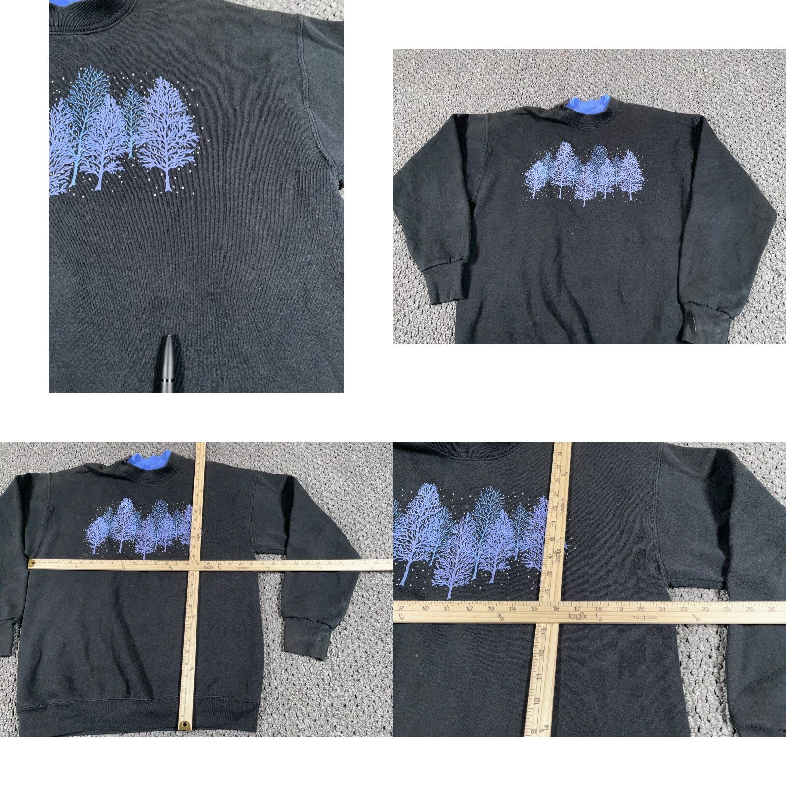 Vintage VINTAGE Women's Mock Neck Sweatshirt Adult Large Black Blue Tree Print 90s Hipster Size L / US 10 / IT 46 - 8 Thumbnail