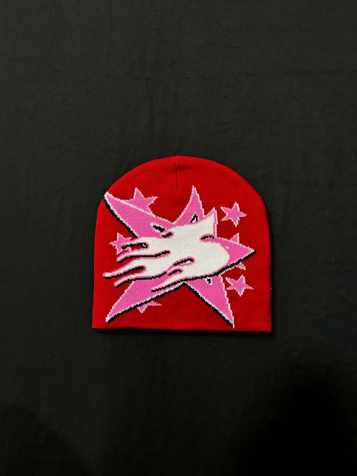 Japanese Brand Rare Pink Star Graphic No Cuff Knit Cap Beanie Red Hat OS Size ONE SIZE - 1 Thumbnail