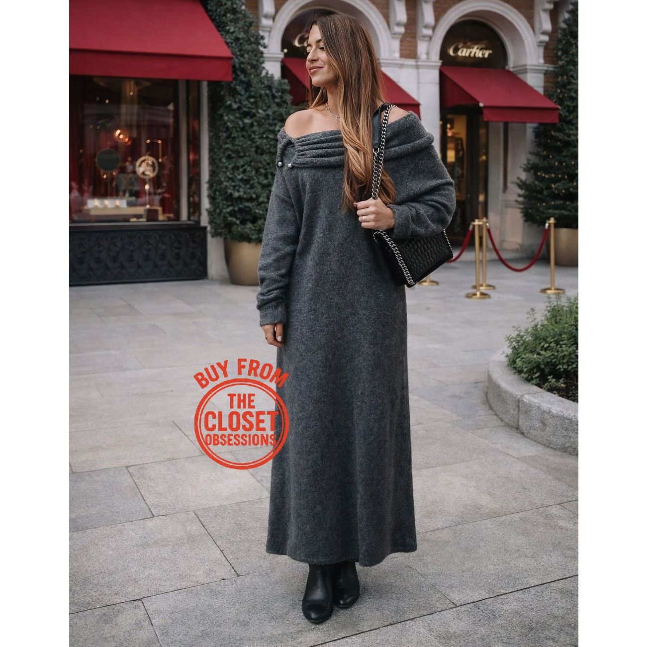 ZARA Gray Off-Shoulder Knit Midi Dress NWT - ilac.rochib.com