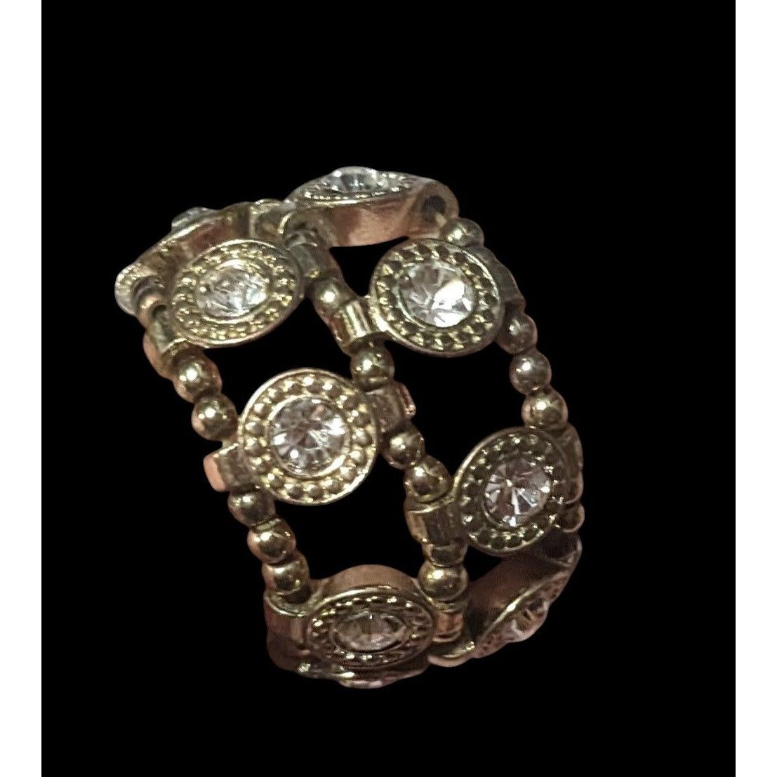 Other Chunky Gemmed Silver Tone Double Layer Beaded Stretch Ring S Size ONE SIZE - 3 Thumbnail