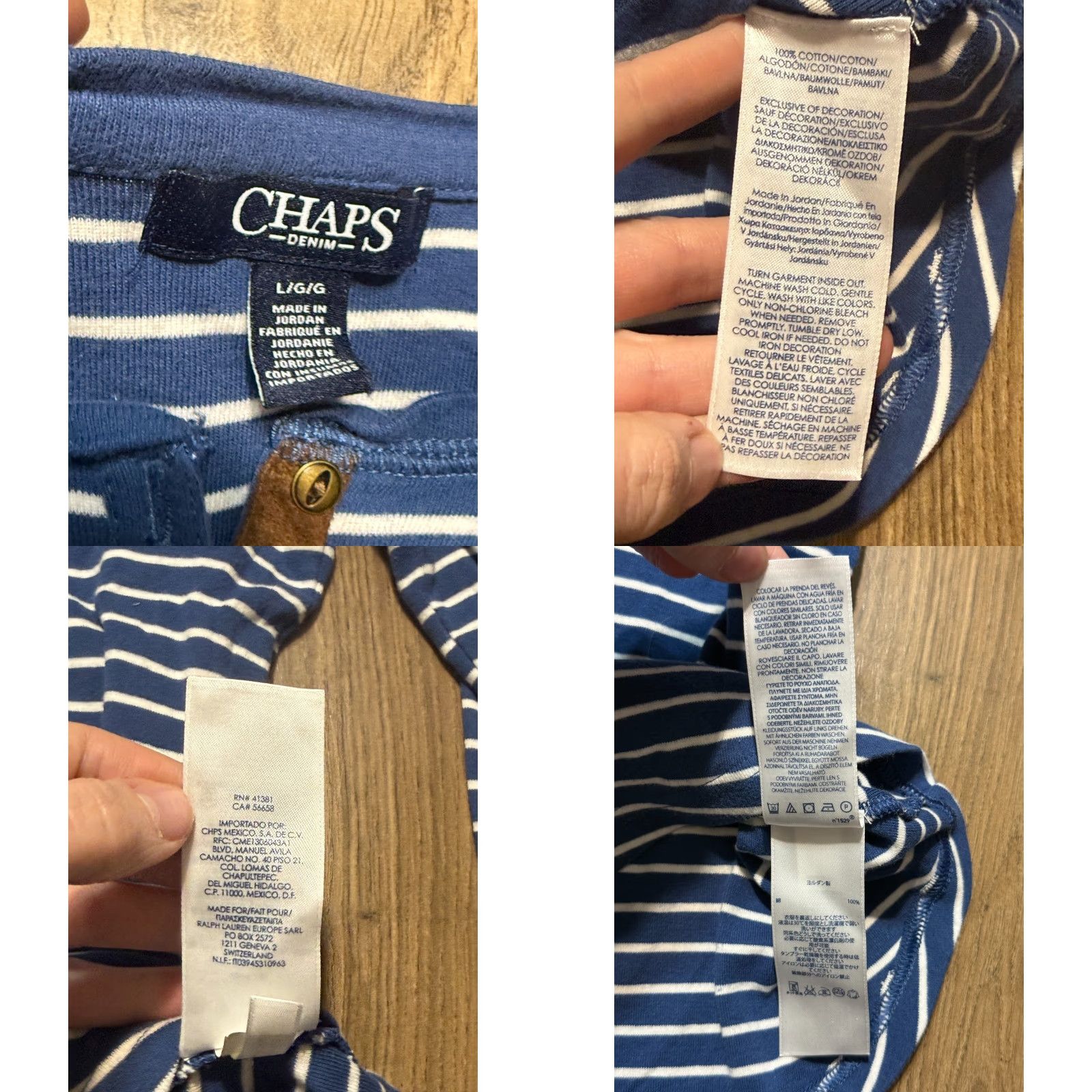 Chaps VINTAGE CHAPS Shirt Women’s Large White Blue Brown Striped Long Sleeve 3/4 Button Size L / US 10 / IT 46 - 8 Thumbnail