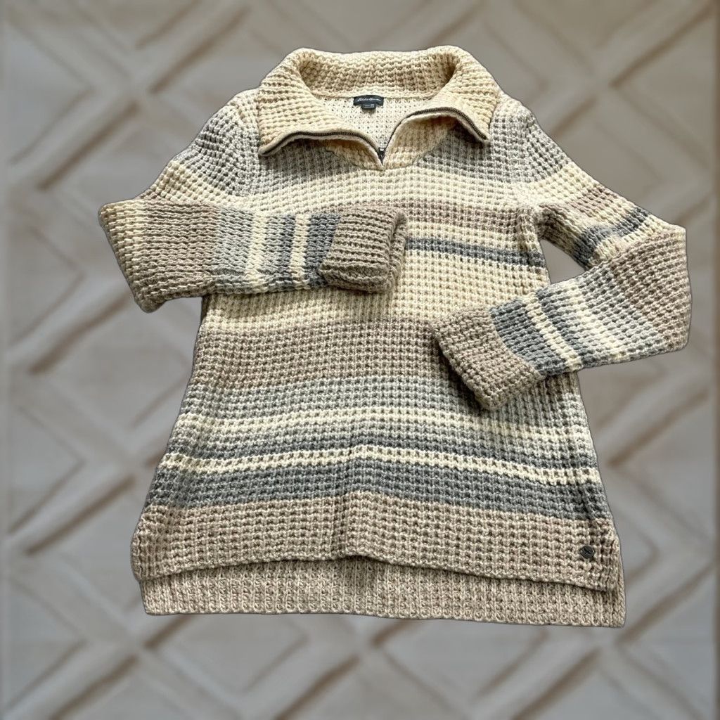 Eddie Bauer VINTAGE Eddie Bauer Chunky Knit Sweater Shirt Womens XS Beige 1/4 Zip Wool Camel Hair Pullover Winter Size XS / US 0-2 / IT 36-38 - 1 Thumbnail