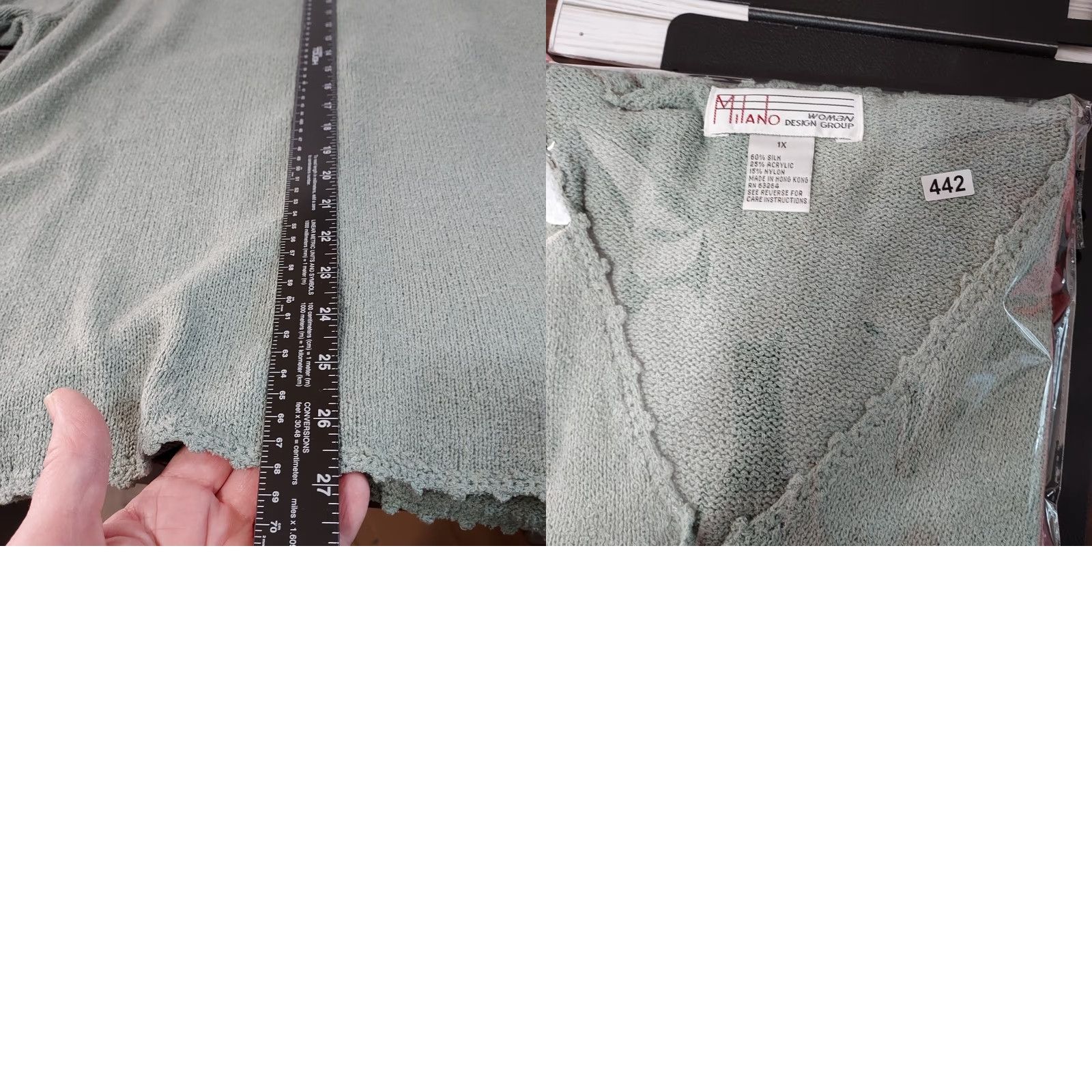 Vintage VINTAGE Milano Design Group Women's 1X Plus Button Green Sweater Cardigan Silk Blend Solid Knit Short Sleeve 60% Silk Mens? Wait. Size XL / US 12-14 / IT 48-50 - 9 Thumbnail