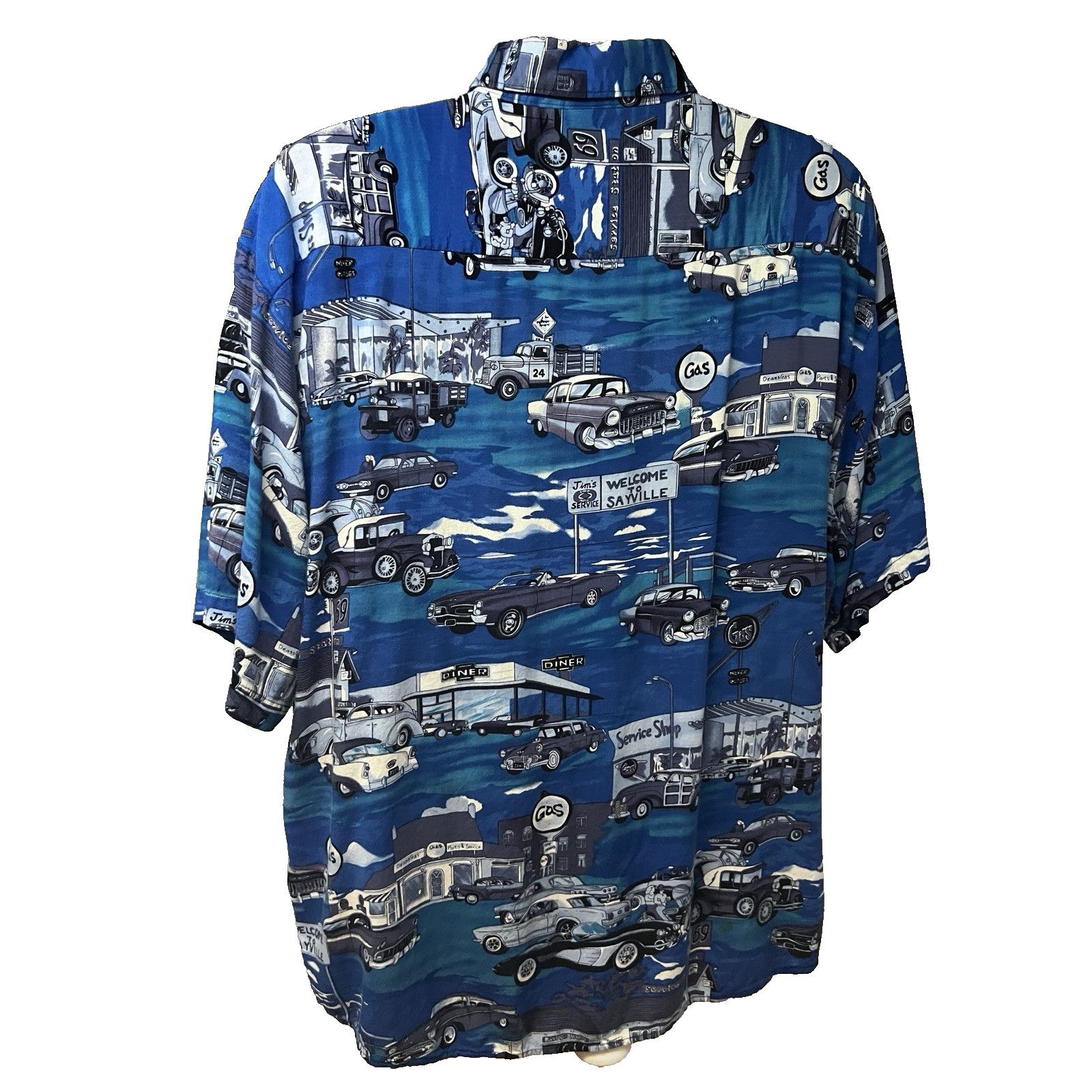 Vintage Vintage Blue Button Up Shirt XL Pocket Retro 50s Hot Rods Size US XL / EU 56 / 4 - 2 Thumbnail