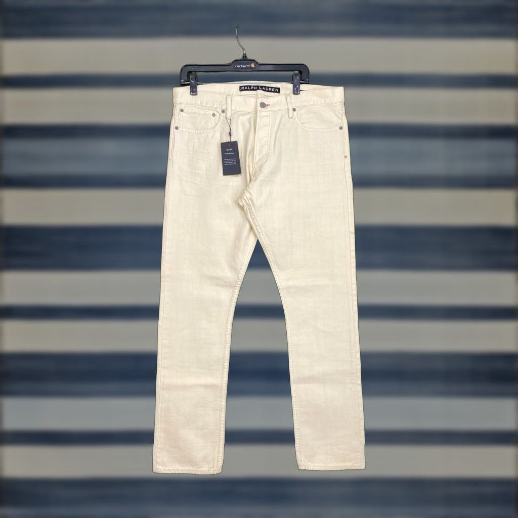 Polo Ralph Lauren VINTAGE Polo Ralph Lauren Jeans Mens Slim Low 36x32 White Denim Slim Straight 90s Mens Size US M / EU 48-50 / 2 - 1 Thumbnail