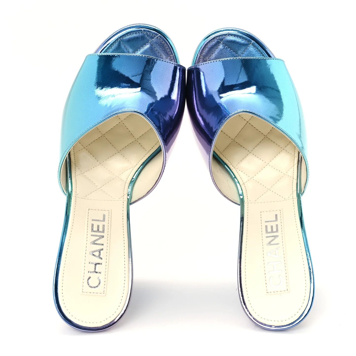 Chanel os11x0126 Laminated Calfskin Wedge Mules in Blue Size US 9 / IT 39 - 2 Thumbnail