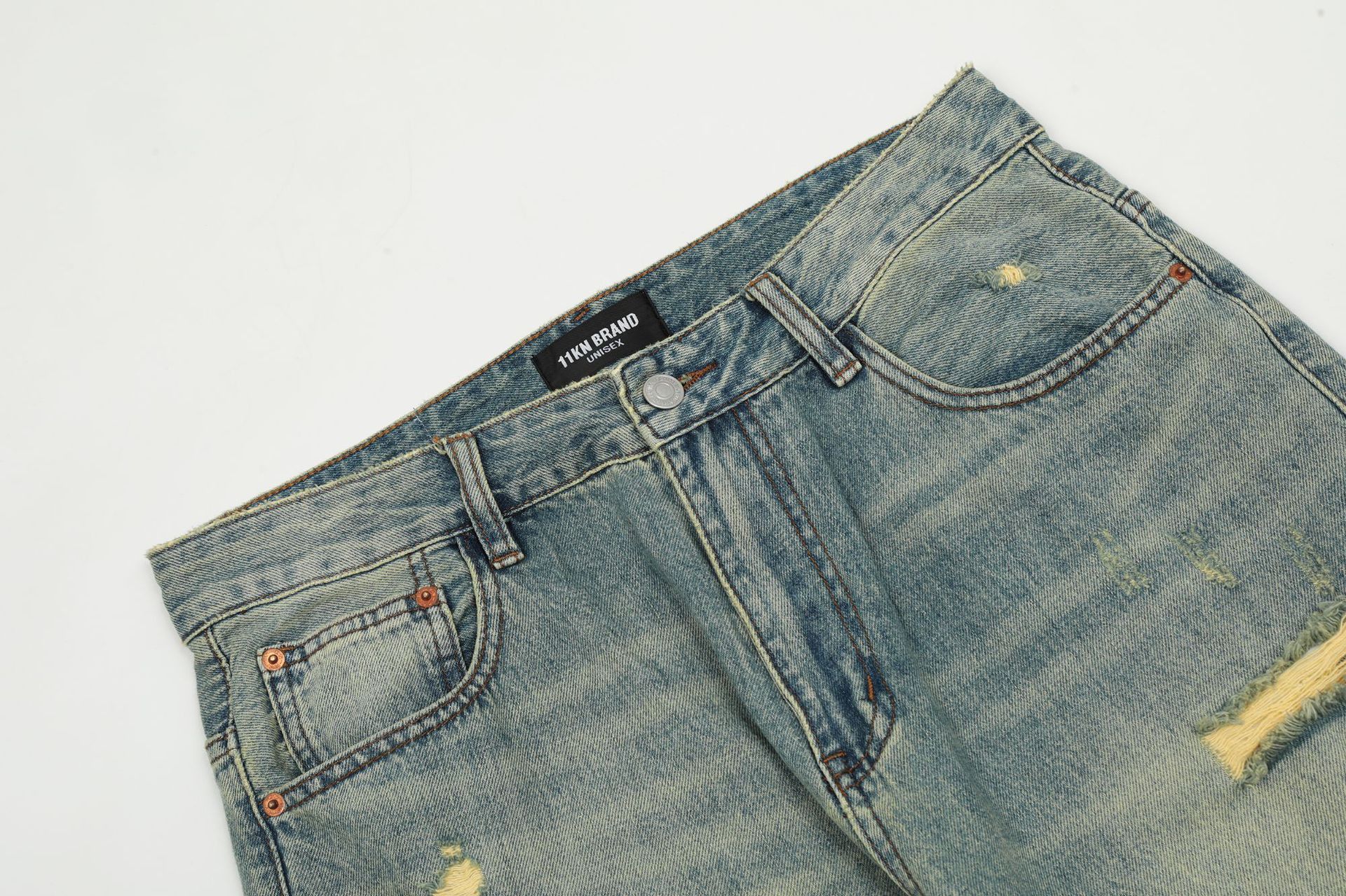 Japanese Brand Wide-leg washed straight whisker ripped cargo flared jeans Size US 32 / EU 48 - 3 Thumbnail