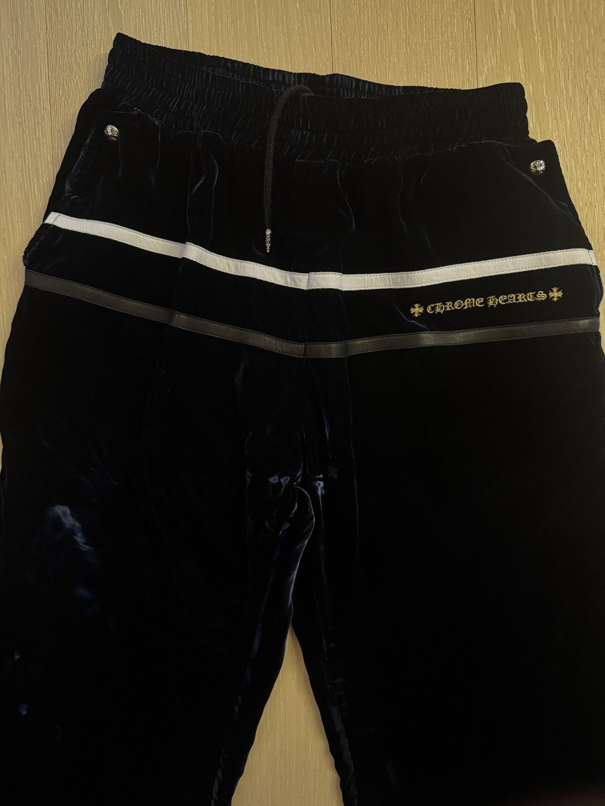 Chrome Hearts Navy & White Embroidered Logo Velour Track Pants Size US 32 / EU 48 - 3 Thumbnail