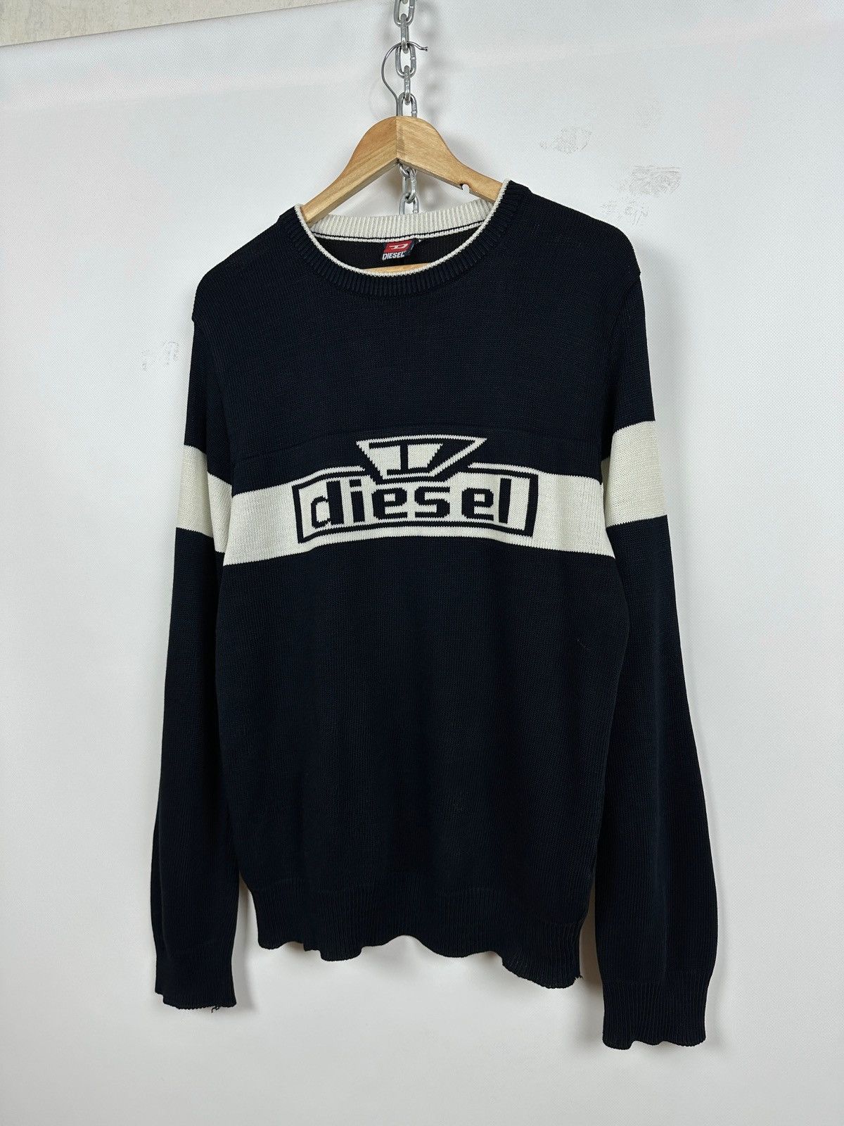 Diesel Vintage Diesel Y2K Big Logo Navy Blue Knit Sweater Size US L / EU 52-54 / 3 - 3 Thumbnail
