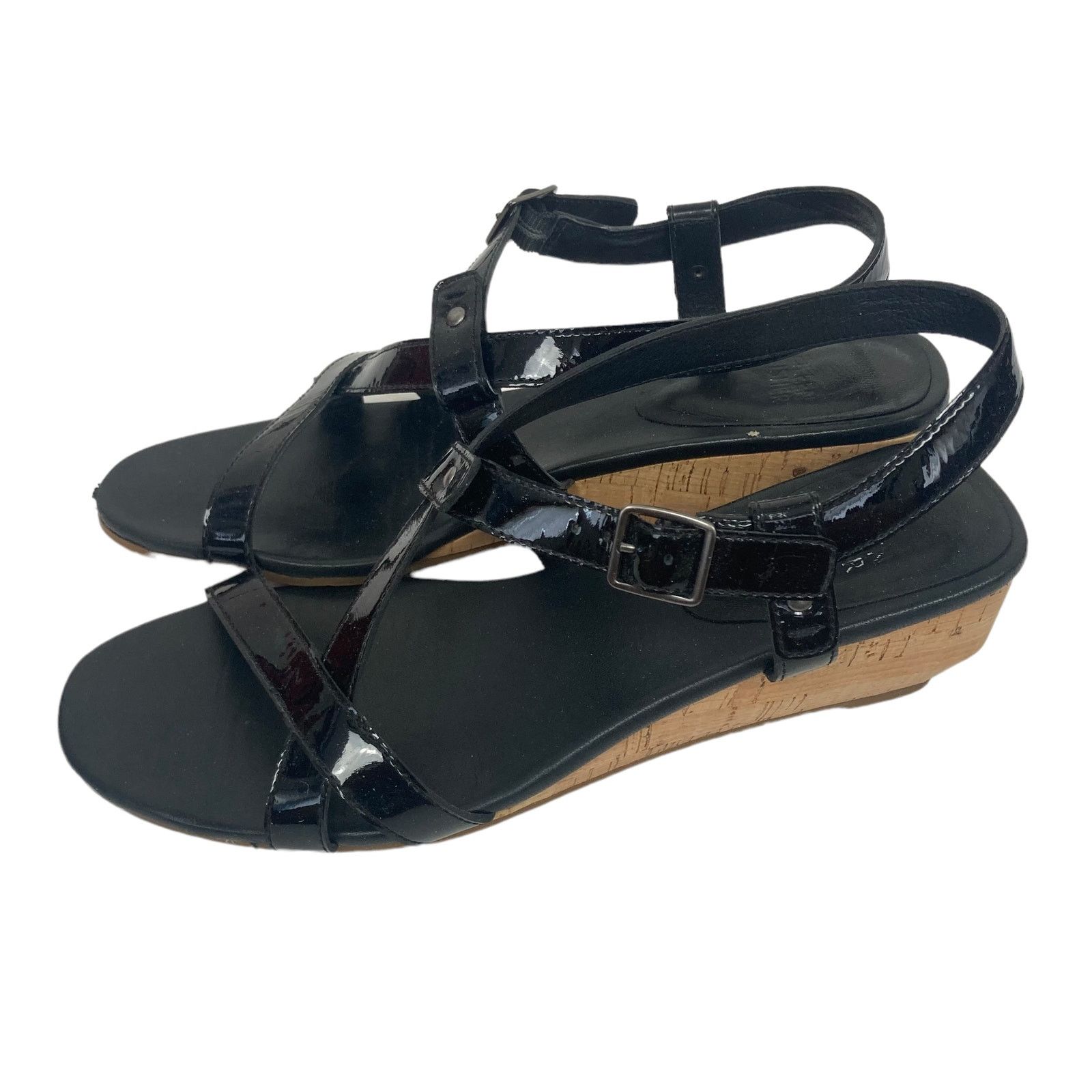Eileen Fisher Eileen Fisher Black Patent Leather Strappy Wedges Sz 8 Size US 8 / IT 38 - 4 Thumbnail