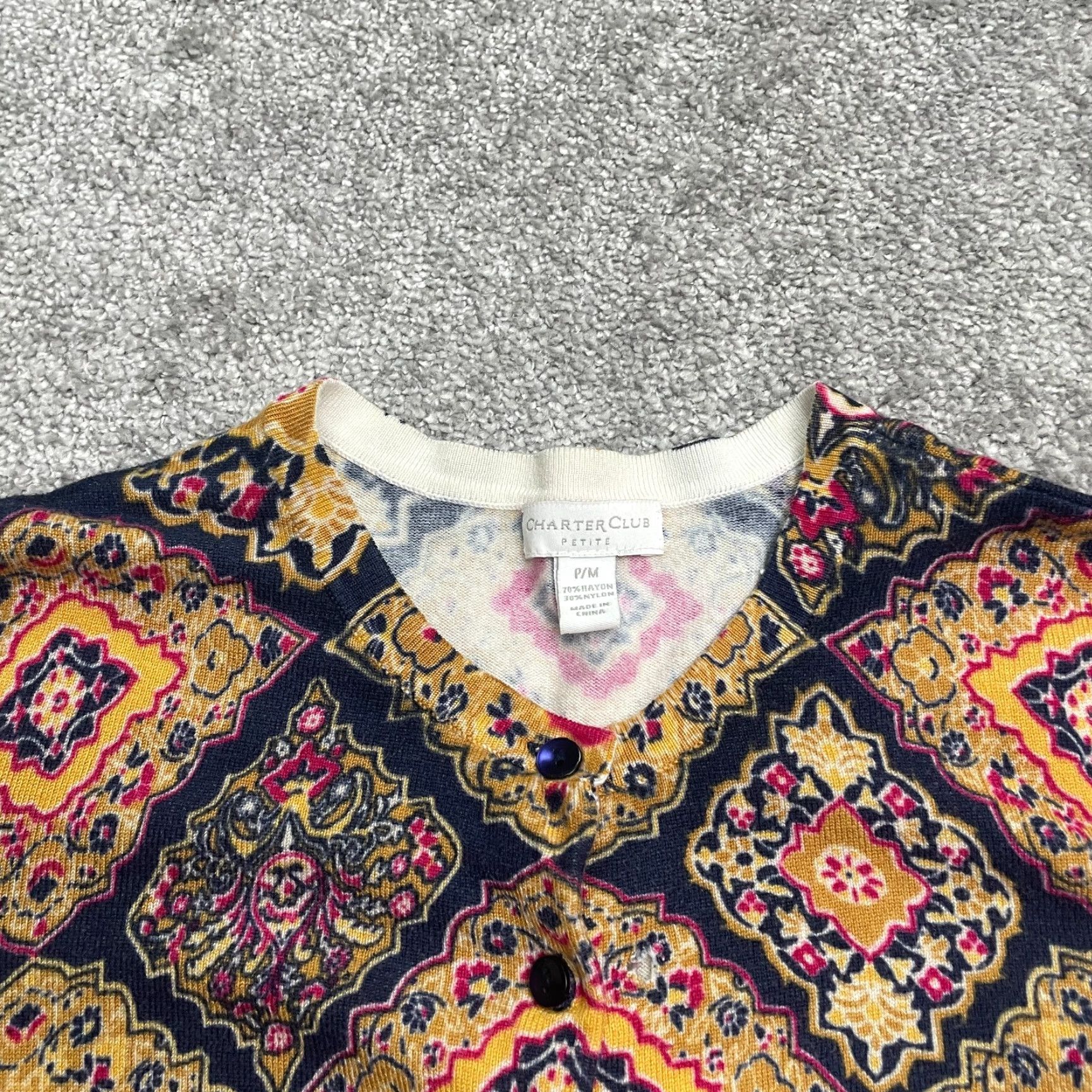 Charter Club Charter Club Cardigan Sweater Women PM Petite Multicolor Knit V-Neck Casual Wool Freeform Aztec Bohemian Classic Designer Ladies Size M / US 6-8 / IT 42-44 - 3 Thumbnail