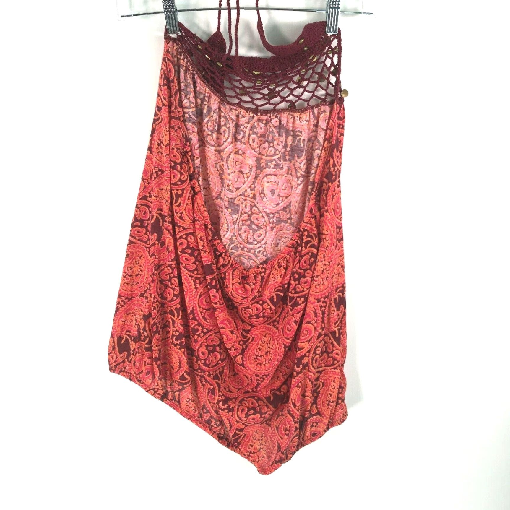 Decree Vintage Decree Women's Burgundy Paisley Print Crochet Halter Tank Top XL Size XL / US 12-14 / IT 48-50 - 2 Thumbnail