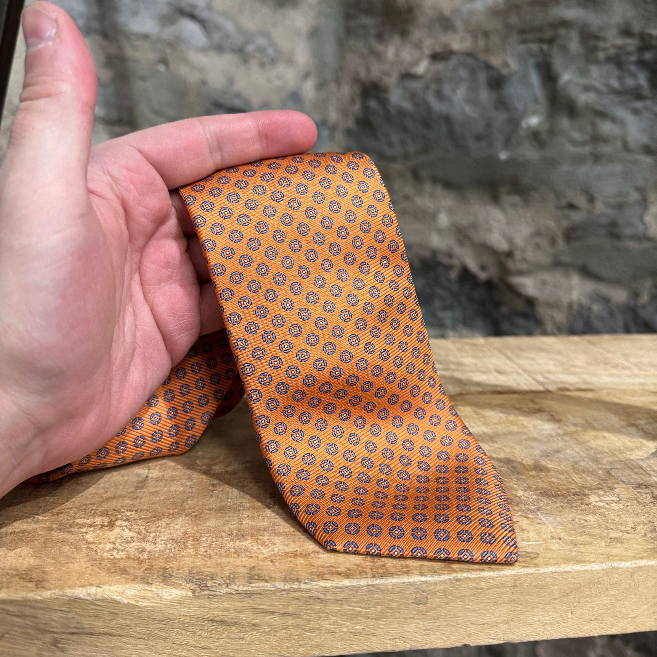 Ermenegildo Zegna Ermenegildo Zegna Orange Geometric Silk Tie Size ONE SIZE - 2 Thumbnail