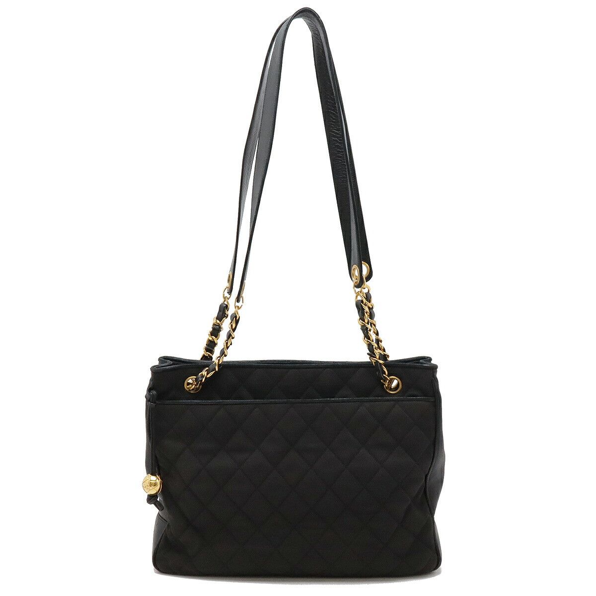 Chanel Chanel Canvas Leather Matelasse Coco Ball Chain Shoulder Tote Bag Black Canvas Tote Bag, Women's