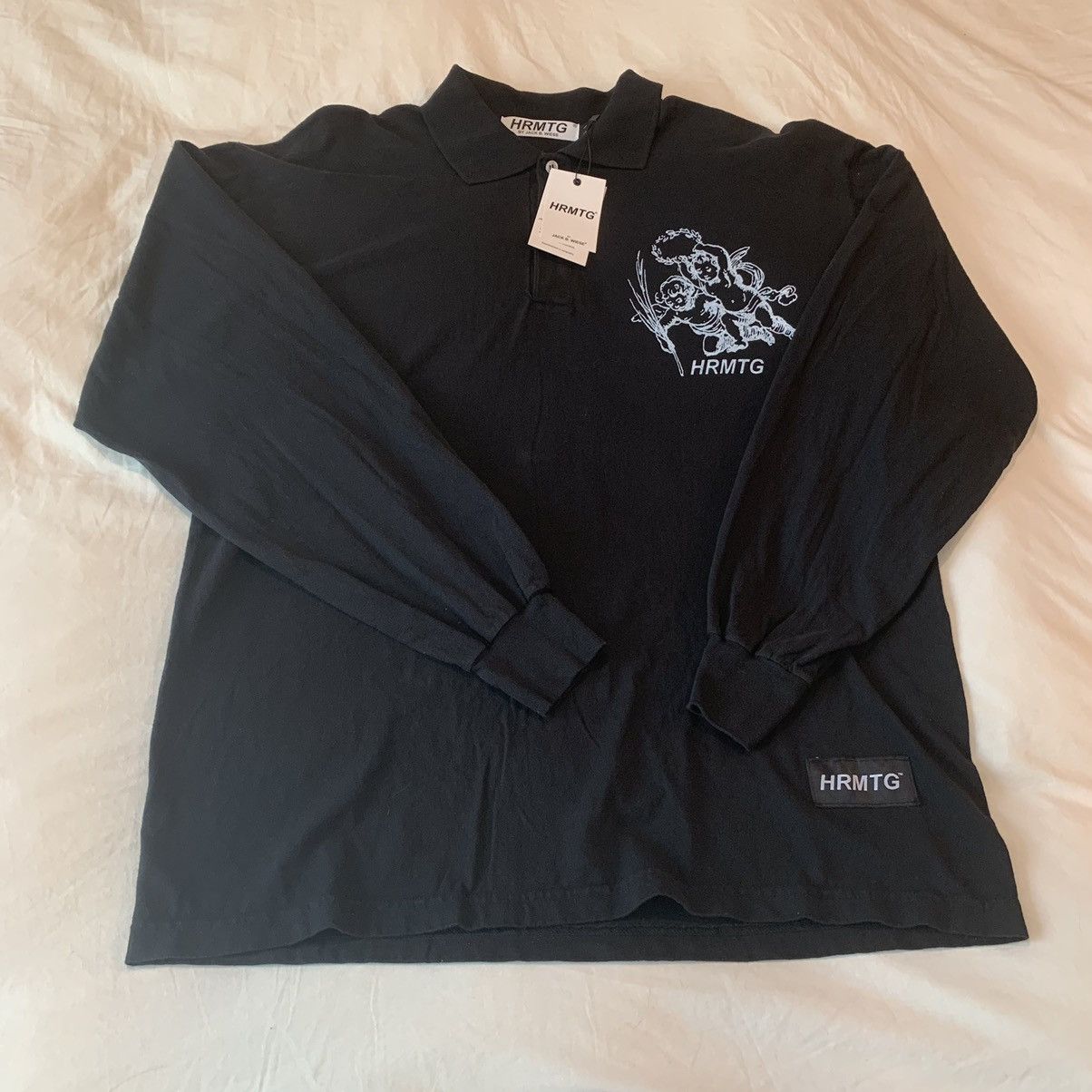 image of Hrmtg X Jack B Wiese Cupids Angel Rugby Polo Shirt in Black, Men's (Size Large)