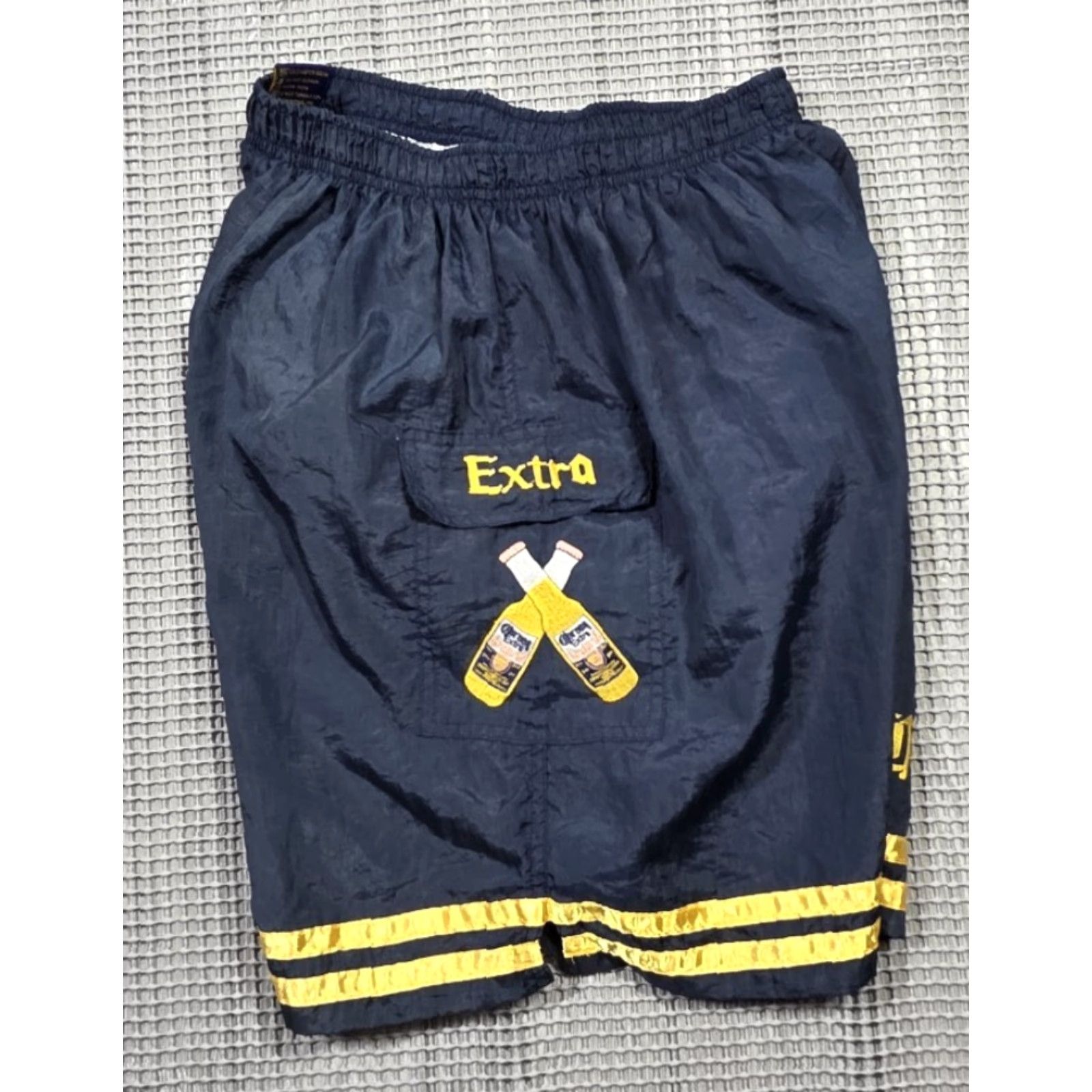Vintage VINTAGE Corona Extra Beer Embroidered Cargo Swim Trunks M Navy Blue Gold Cerveza Rare Size US 31 - 4 Thumbnail