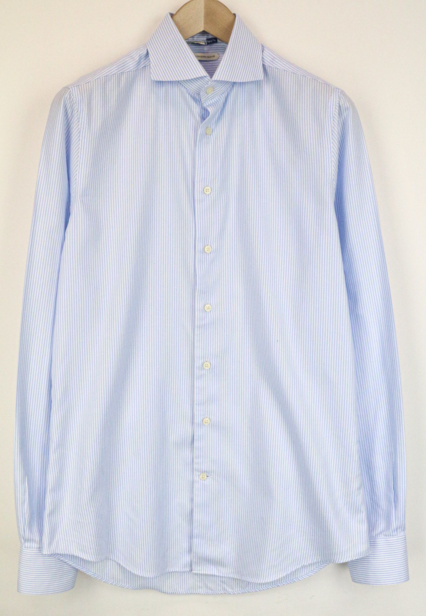 Suitsupply 39L/15 1/2L Extra Slim Blue Cotton Striped Shirt 76557 Size 40L - 1 Thumbnail