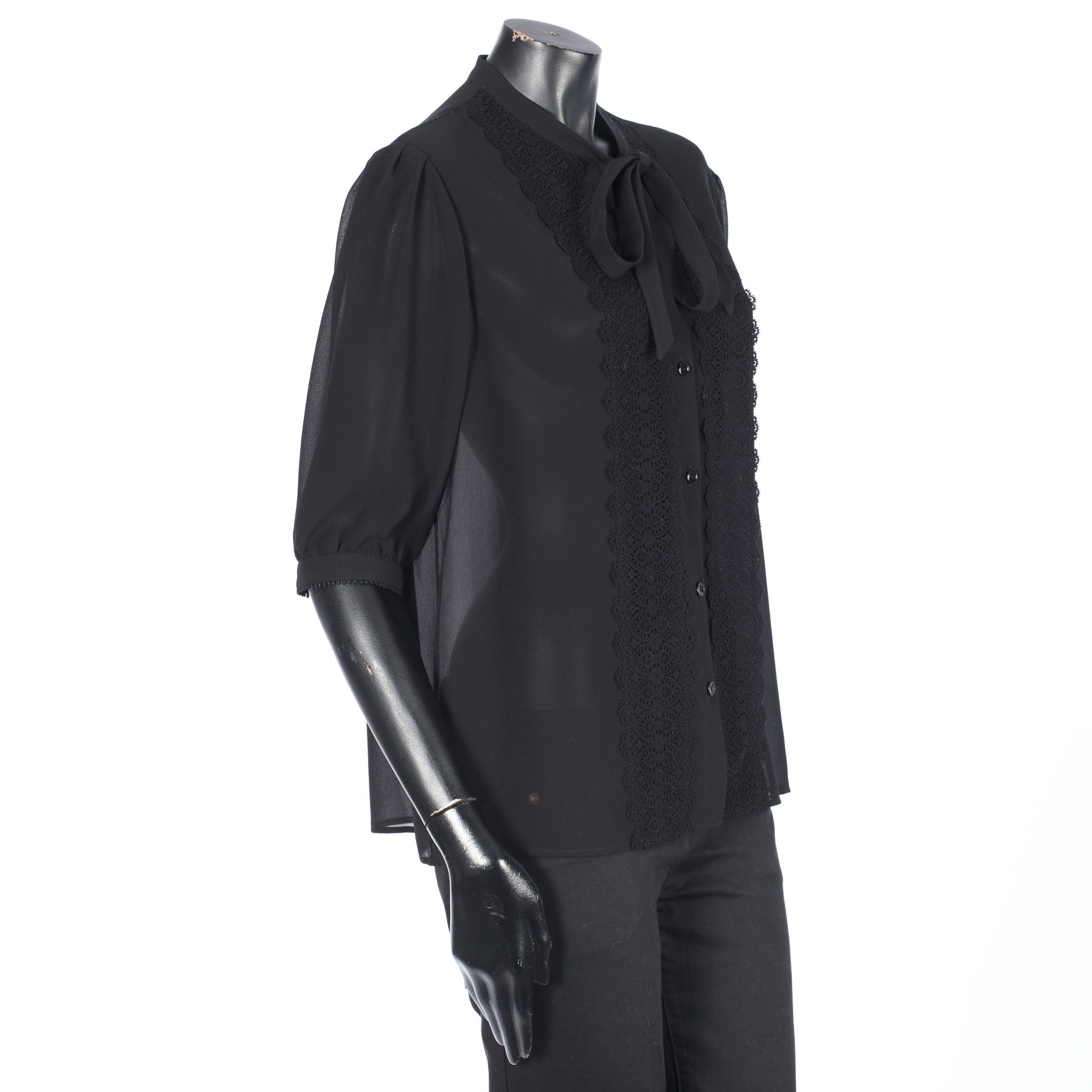 Celine Black Frilled Blouse In Silk Crêpe Size L / US 10 / IT 46 - 8 Thumbnail