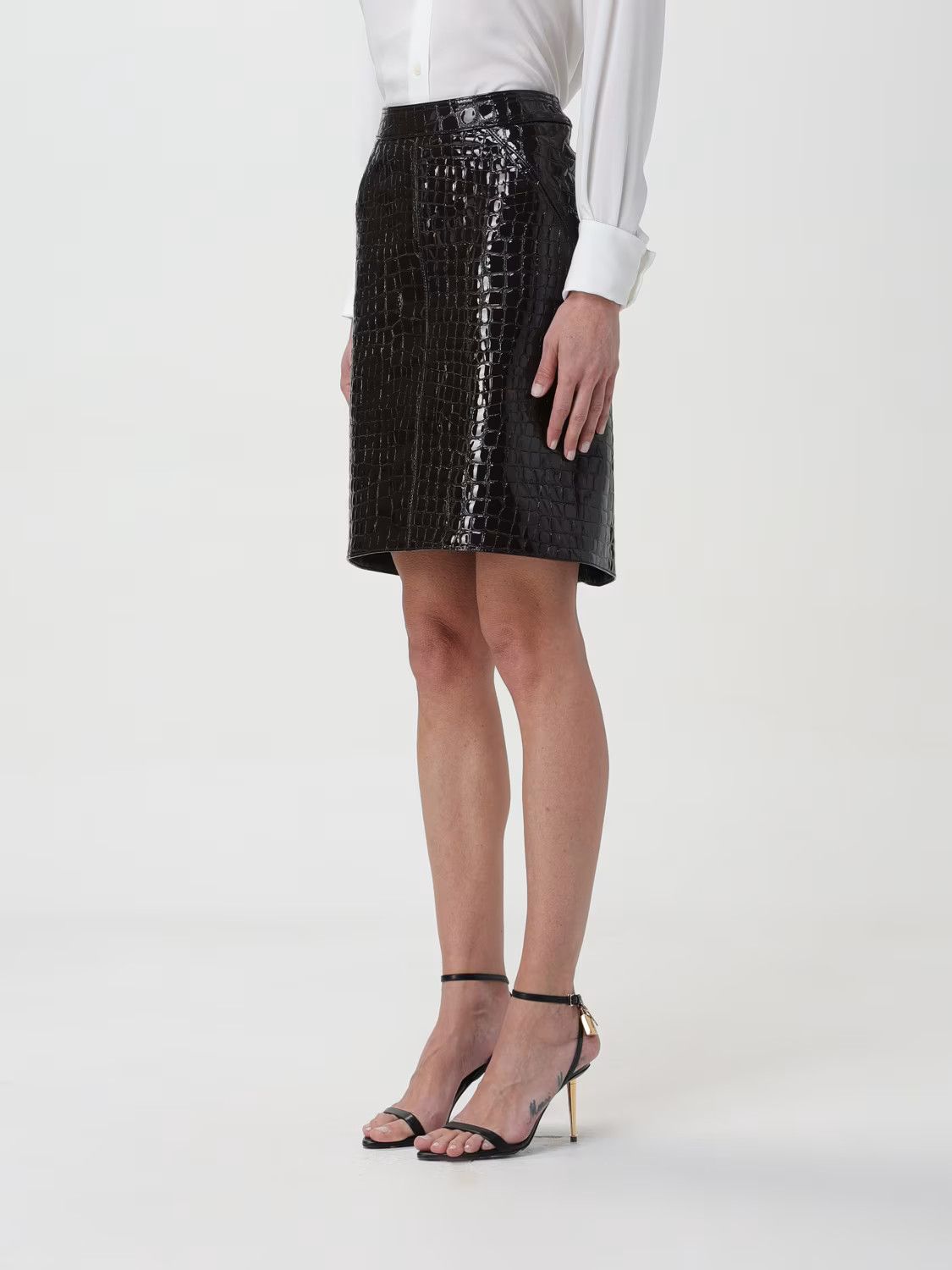 Tom Ford o1w1db10525 GCL871 Crocodile-effect Leather Mini Skirt Black Size 27" / US 4 / IT 40 - 4 Thumbnail