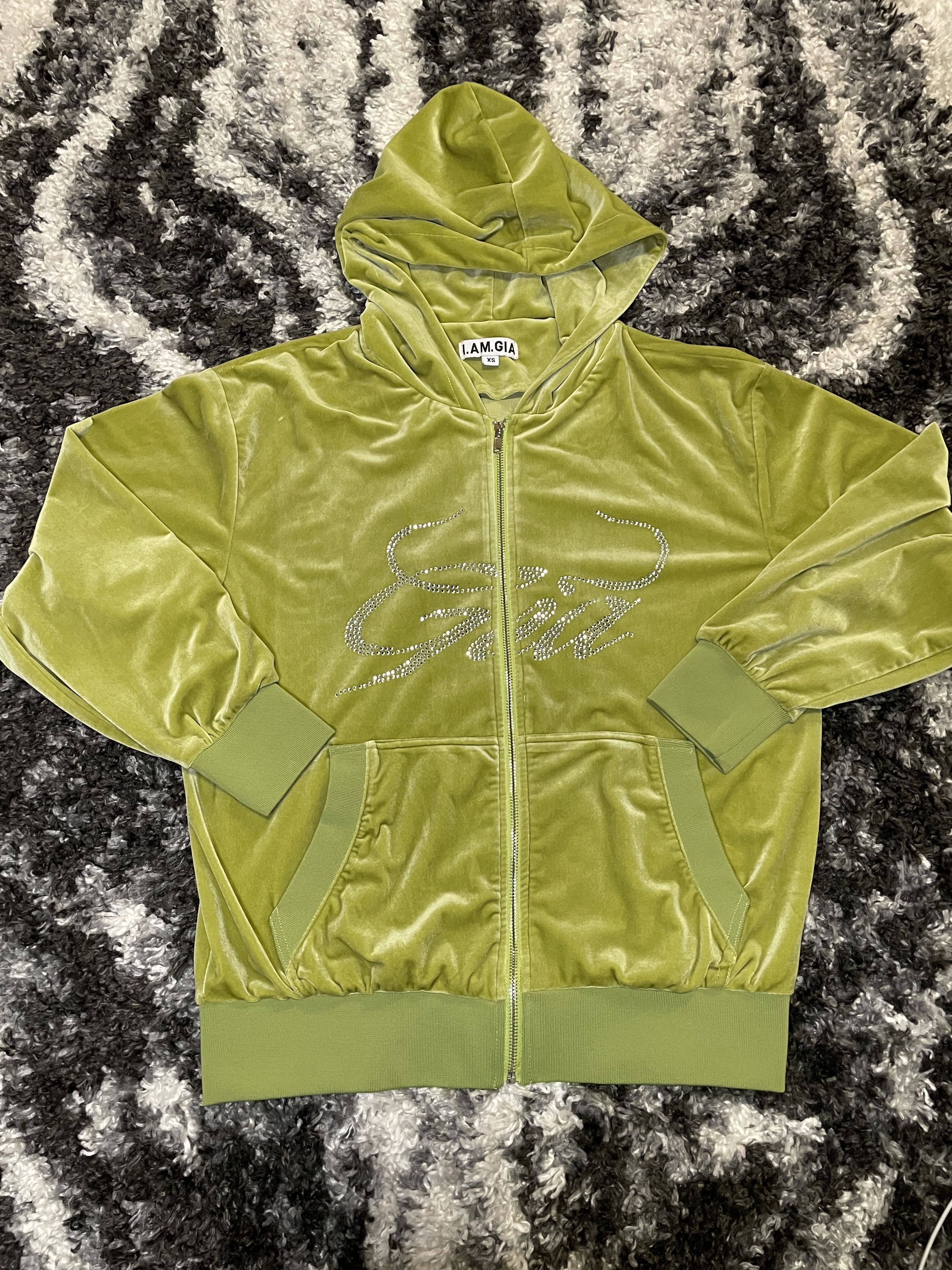 I.AM.GIA Green Velour Angel Zip Hoodie (XS)