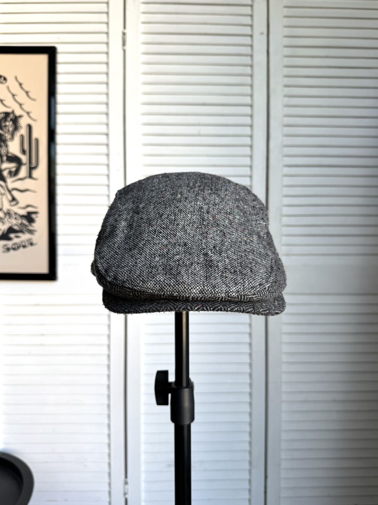 Vintage Vintage Tweed Ivy Cap / Flat Cap – Gray Herringbone Wool Size ONE SIZE - 5 Thumbnail