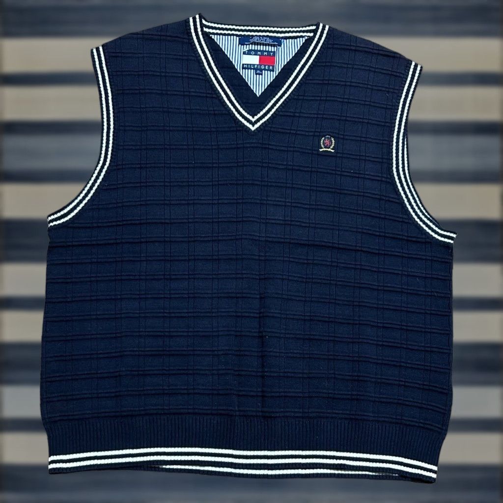 Tommy Hilfiger Tommy Hilfiger Vintage Y2K Navy Blue Sleeveless Sweater Vest Men XL Preppy Size US XL / EU 56 / 4 - 1 Thumbnail