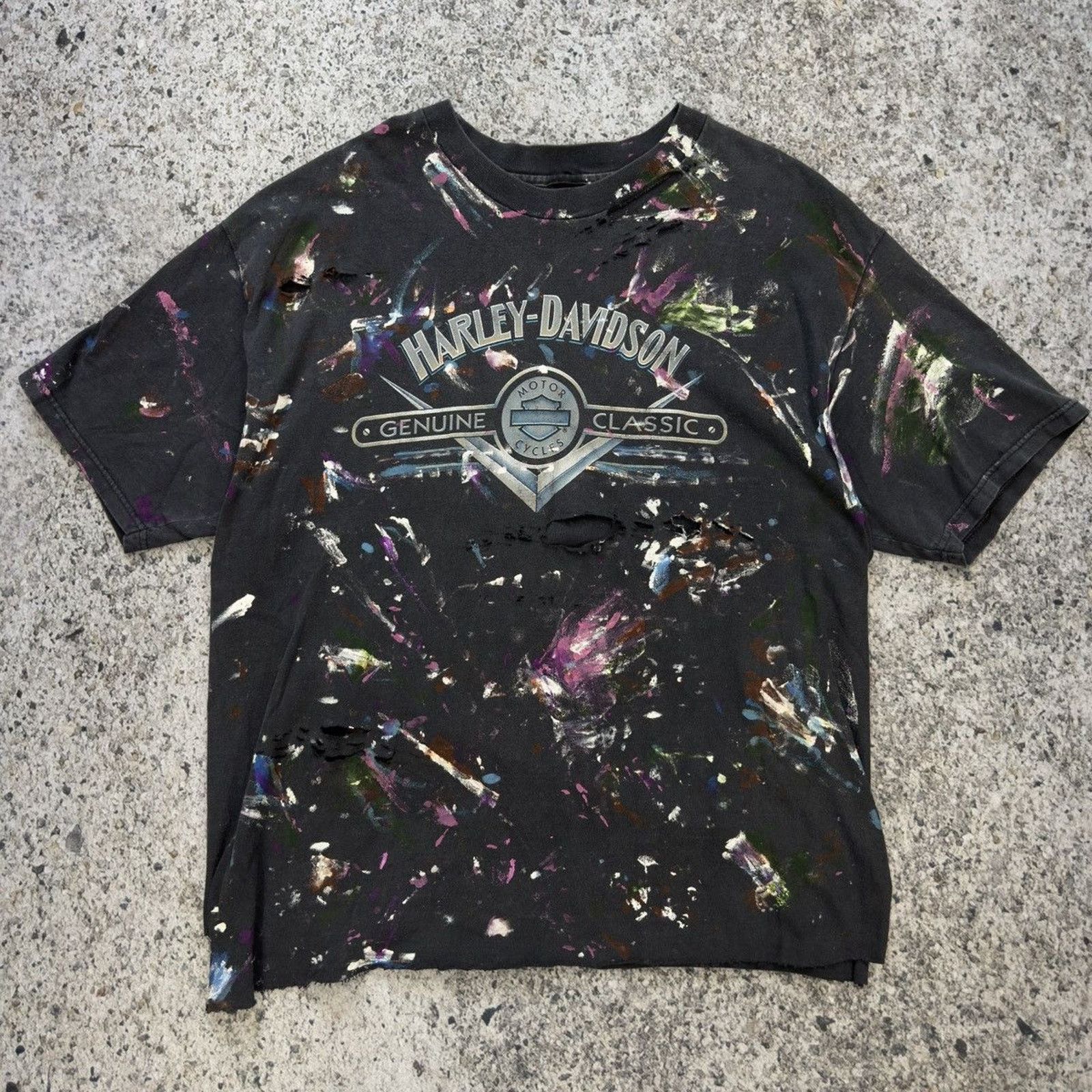Harley Davidson Harley Davidson Thrashed Paint Distressed Shirt ERD Grunge Size US XL / EU 56 / 4 - 7 Thumbnail