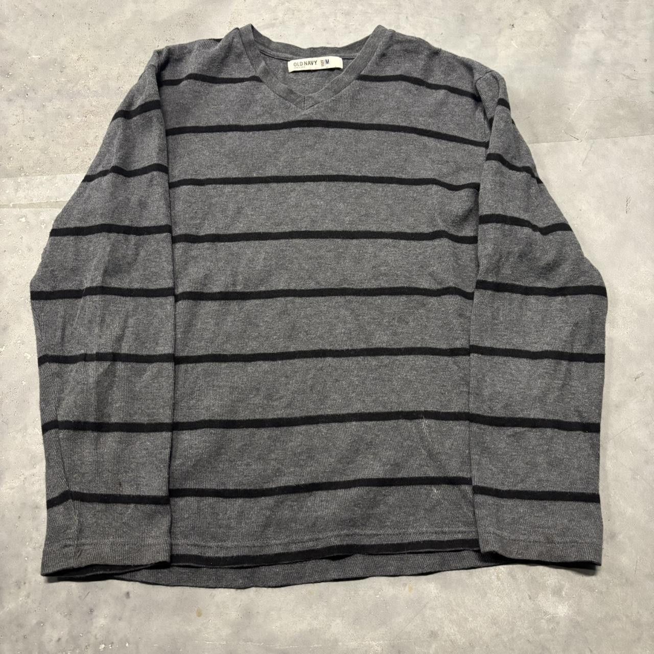 Japanese Brand × Vintage Crazy Vintage Y2K/2000s Grunge Cyber Goth Grey Striped Skater Style Sweater! Size US M / EU 48-50 / 2 - 1 Thumbnail