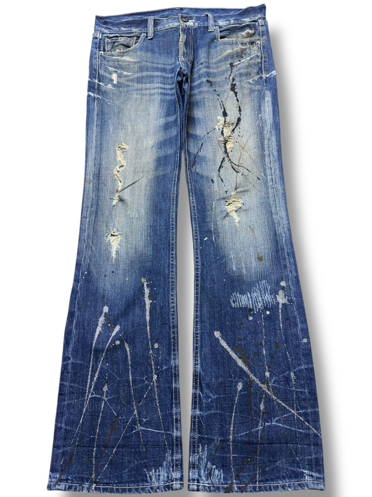 If Six Was Nine Vintage Japanese Brand Flare Paint Splatter Denim Size US 34 / EU 50 - 1 Thumbnail