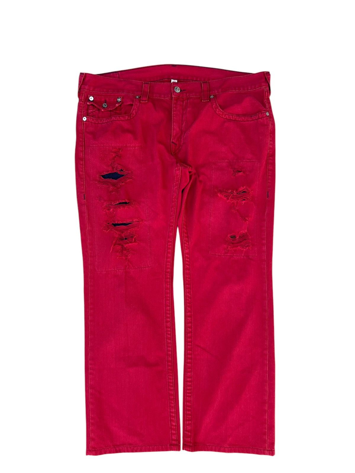 Vintage True Religion Distressed Red Denim Straight Jeans
