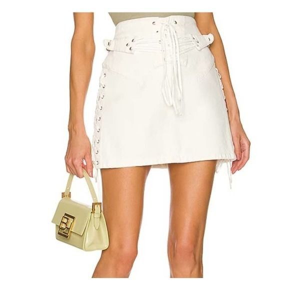 $265 NWT RE/DONE 70S LACE UP WHITE SKIRT SZ 25
