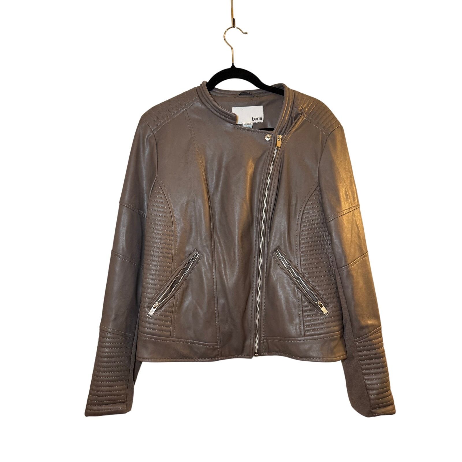 Bar III Bar III Taupe Moto Jacket XL Faux Leather Size XL / US 12-14 / IT 48-50 - 2 Thumbnail