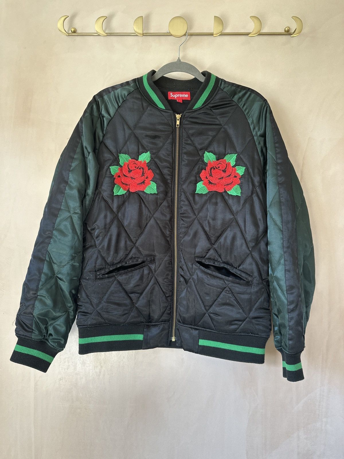 Supreme Supreme Quilted Satin Rose Bomber Work Jacket | Grailed