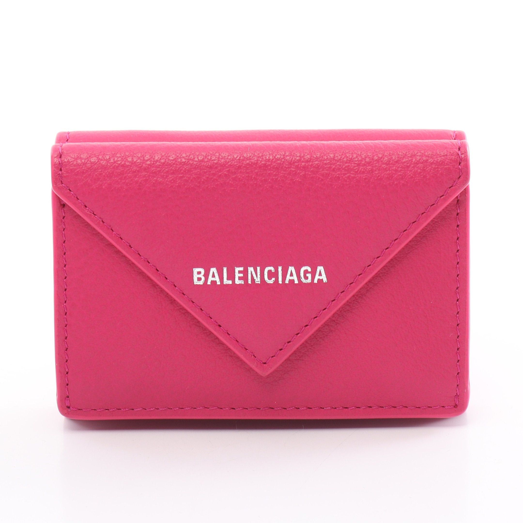 image of Balenciaga Paper Mini Wallet Compact Wallet Trifold Wallet Leather Pink Purple, Women's