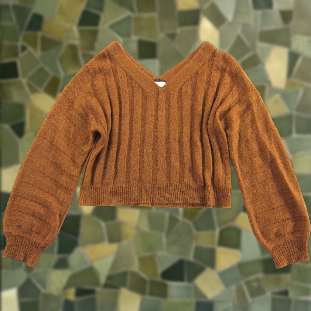 Vintage Moon River Brown V-Neck Oversized Pullover Cropped Sweater XS Women's Knit Pullover Sweater Brown XS Moon River Oversized Pullover Cropped Sweater Size XS / US 0-2 / IT 36-38 - 1 Thumbnail